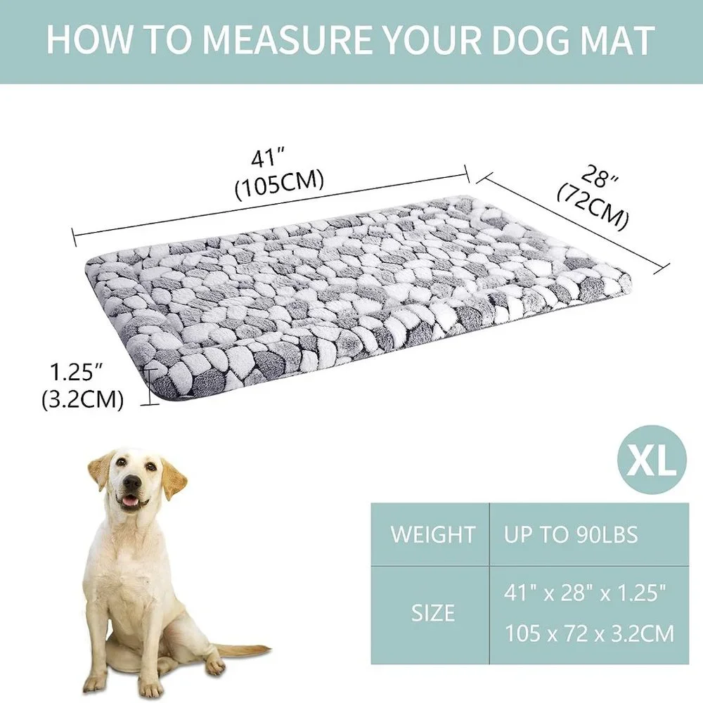 Dog Crate Pad Bed Mat Reversible Warm & Cool, Grey Stone Pattern